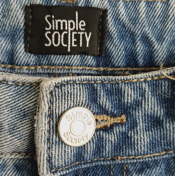 Simple Society Patchwork Straight Leg Jeans Lace Beaded Distressed Grunge Boho - Picture 9 of 13